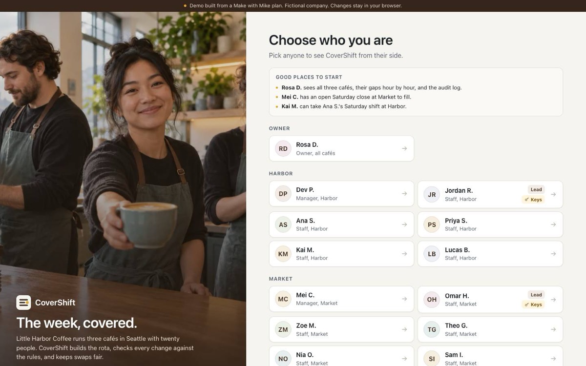 The café app Claude built from the Make with Mike kit